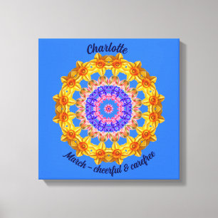 March Birth Flower Personalized Mandala Zen Art Canvas Print