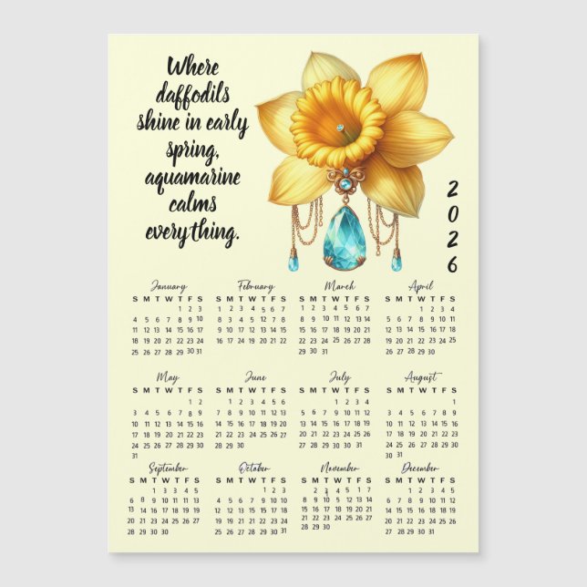 March Birth Flower & Stone Calendar (Front)