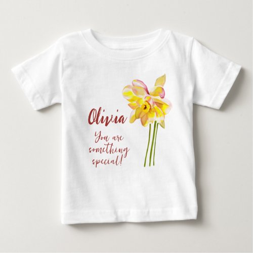 March birth flower Watercolor Daffodi Baby T_Shirt