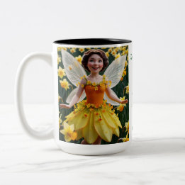 March Birth Month - Daffodil Flower Fairy - Two-Tone Coffee Mug