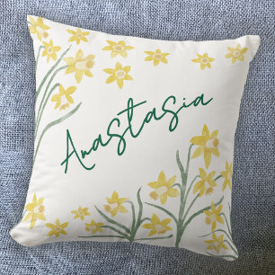 March Birth Month Daffodil Personalized Throw Pillow