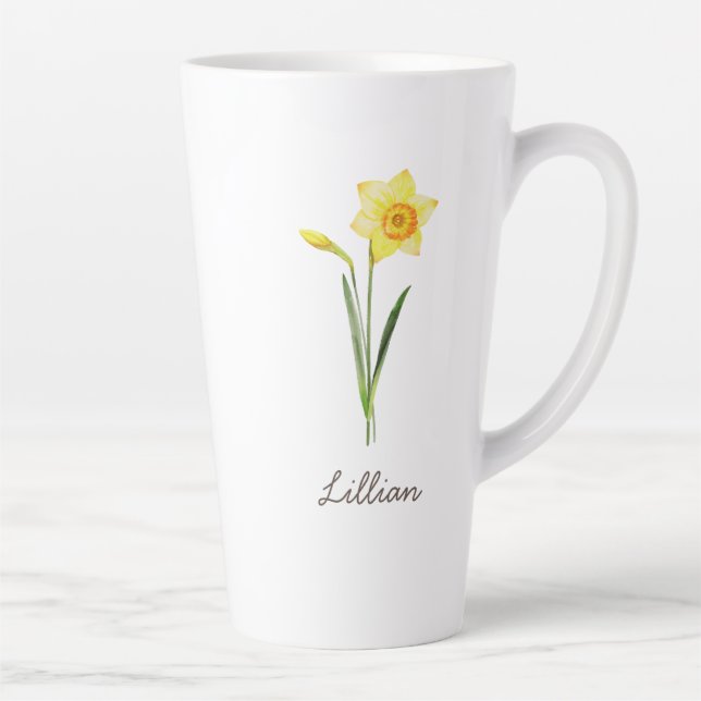 March Birth Month Flower Daffodil Latte Mug (Right)