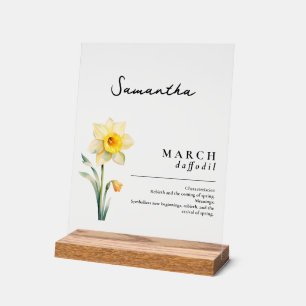March Birth Month Flower Daffodil Personalized Acrylic Sign
