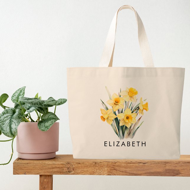 March Birth Month Flower Personalized Gift for Her Large Tote Bag (Creator Uploaded)