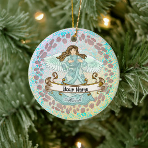 March Birthday Angel Ceramic Ornament