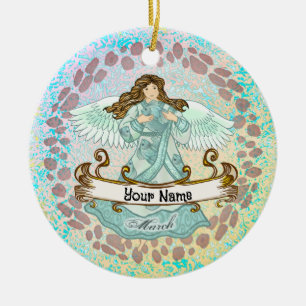 March Birthday Angel Ceramic Ornament
