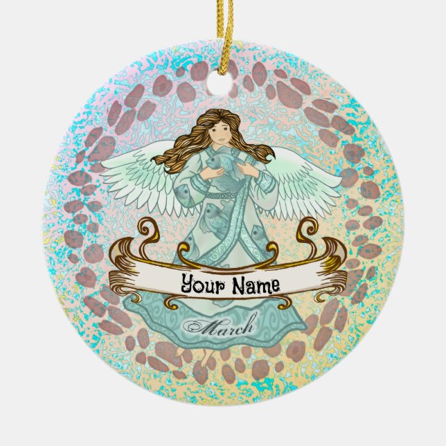 March Birthday Angel Ceramic Ornament (Front)