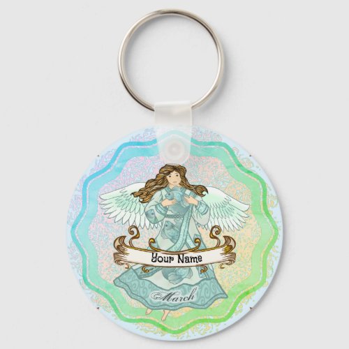 March Birthday Angel custom name Keychain