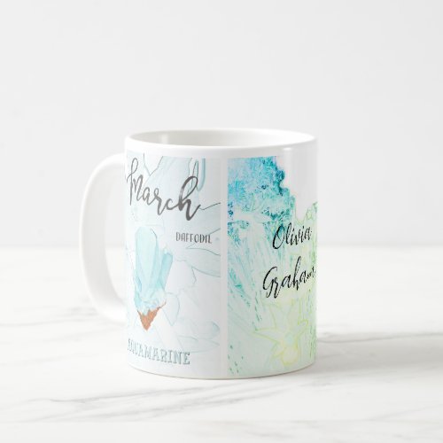 March Birthday Aquamarine Birthstone and Flower C Coffee Mug