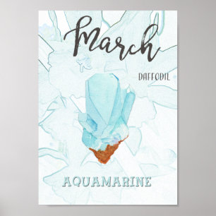 March Birthday: Aquamarine Birthstone and Flower Poster