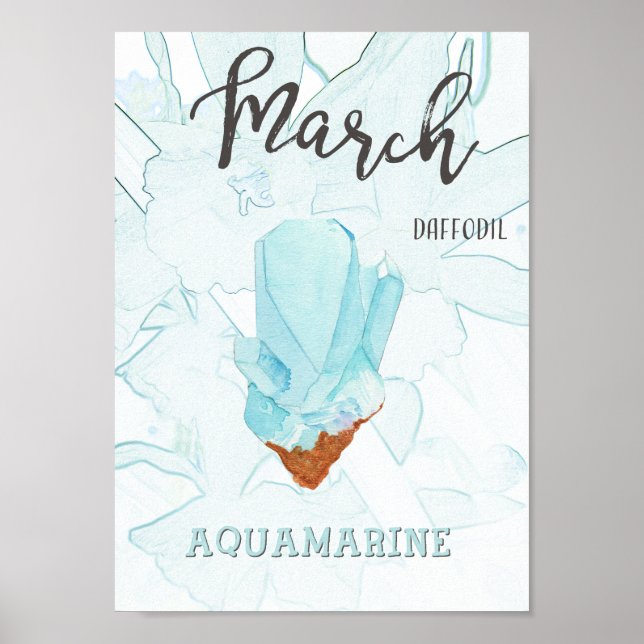 March Birthday: Aquamarine Birthstone and Flower Poster (Front)