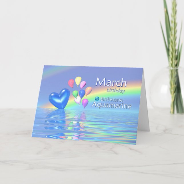 March Birthday Aquamarine Heart Card (Front)