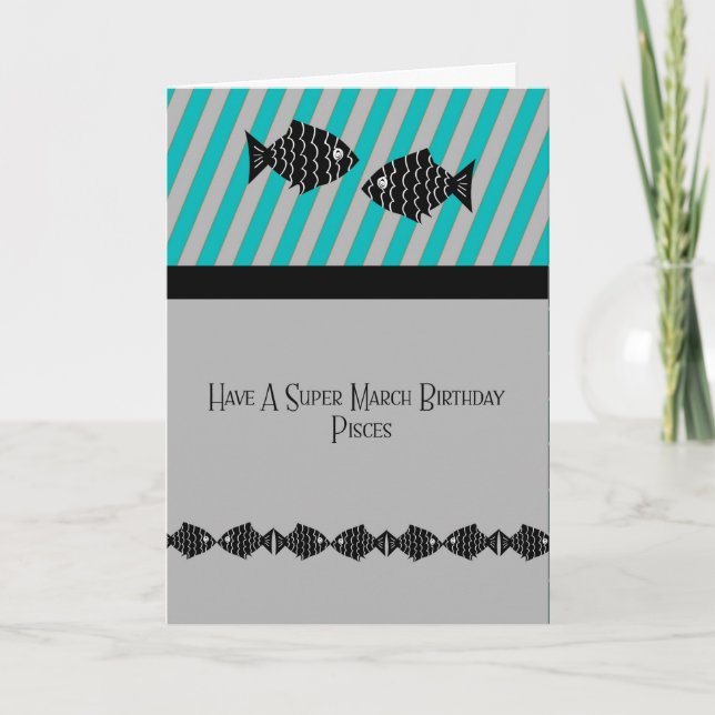 March Birthday Card for Pisces with Fish (Front)