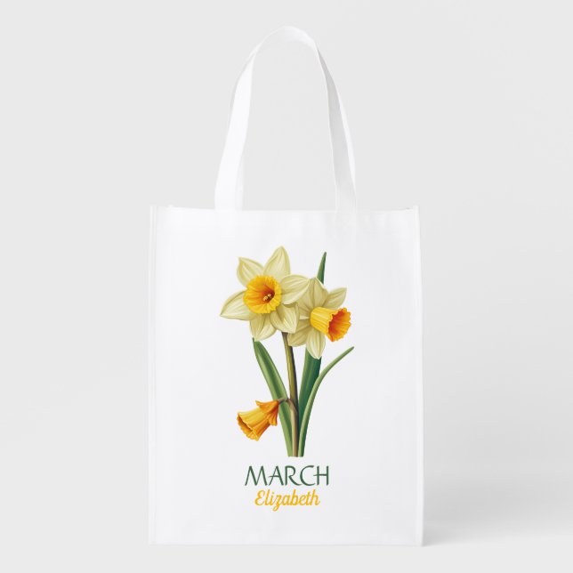 March Birthday Daffodil Birth Flower Personalized  Grocery Bag (Front)