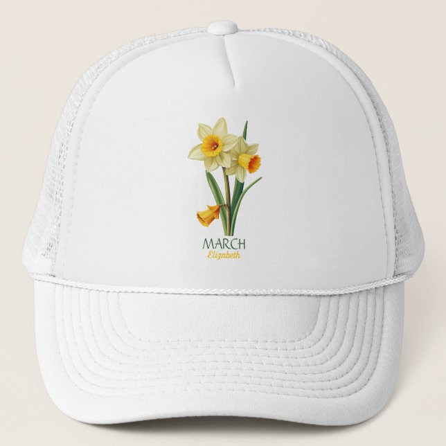 March Birthday Daffodil Birth Flower Personalized  Trucker Hat (Front)