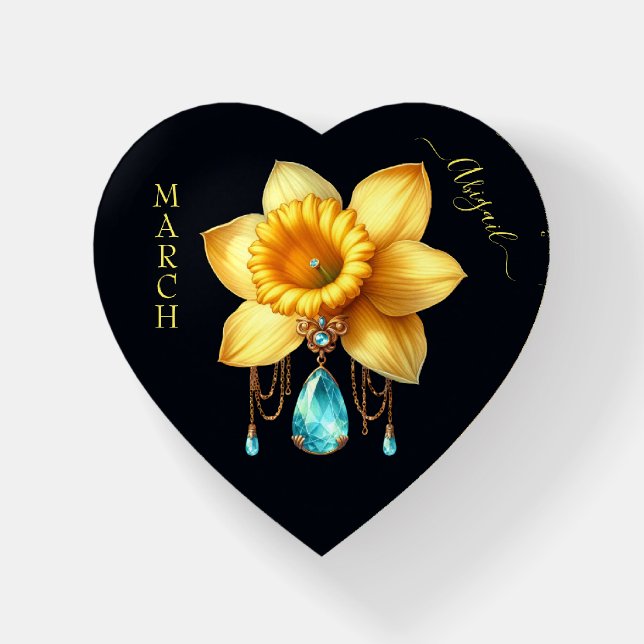 March Birthstone and Daffodil Flower Paperweight (Front)