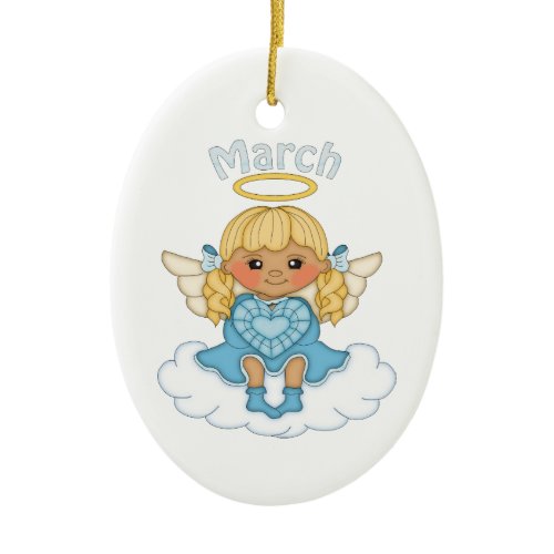 March Birthstone Angel Blonde Ceramic Ornament