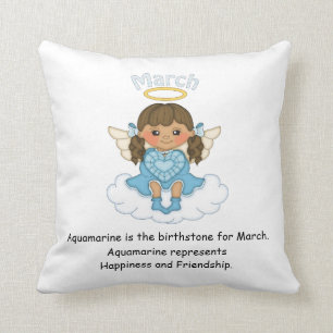 March Birthstone Angel Brunette Throw Pillow