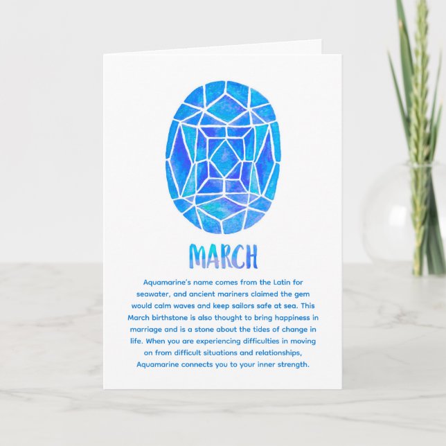 March Birthstone Aquamarine Birthday Watercolor Card (Front)