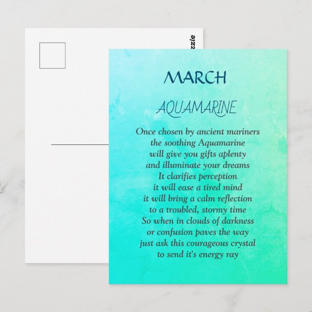 March Birthstone Aquamarine design Postcard (Front/Back)