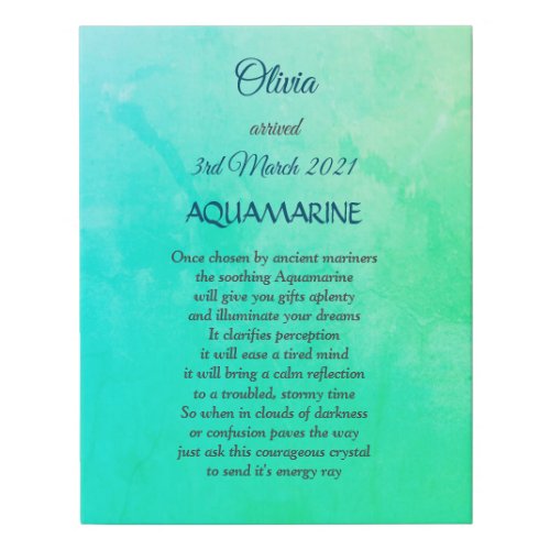 March Birthstone Aquamarine Faux wrapped Canvas