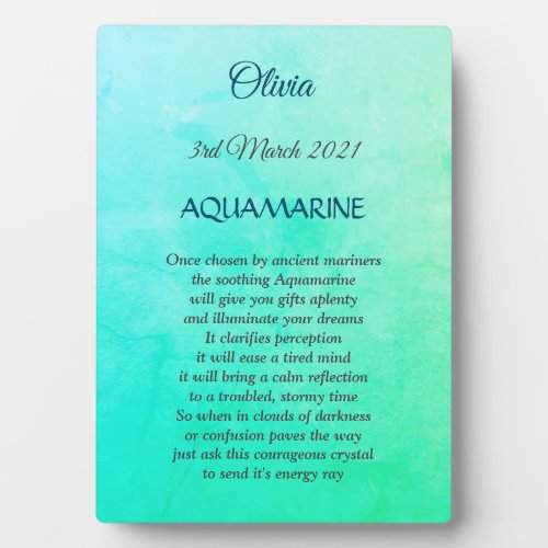 March Birthstone Aquamarine Plaque with Easel