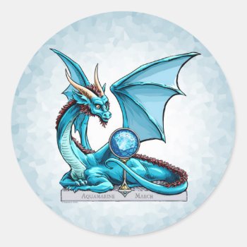 March Birthstone Dragon: Aquamarine Classic Round Sticker by critterwings at Zazzle