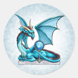 March Birthstone Dragon: Aquamarine Classic Round Sticker