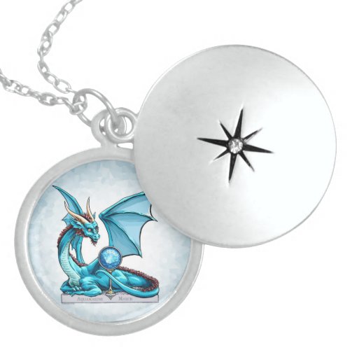 March Birthstone Dragon Aquamarine Locket Necklace