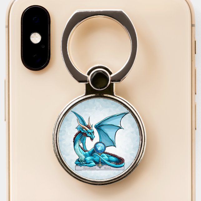 March Birthstone Dragon: Aquamarine  Phone Ring Stand (Close Up)