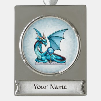March Birthstone Dragon: Aquamarine Silver Plated Banner Ornament by critterwings at Zazzle