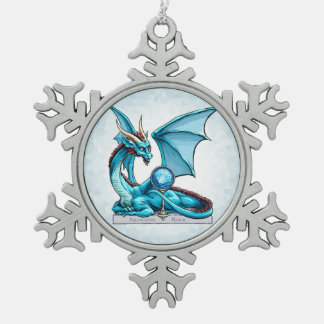 March Birthstone Dragon: Aquamarine Snowflake Pewter Christmas Ornament