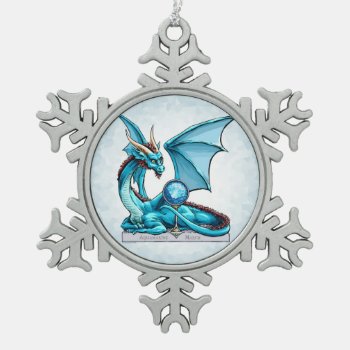 March Birthstone Dragon: Aquamarine Snowflake Pewter Christmas Ornament by critterwings at Zazzle
