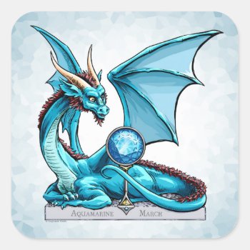 March Birthstone Dragon: Aquamarine Square Sticker by critterwings at Zazzle