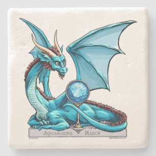 March Birthstone Dragon: Aquamarine Stone Coaster