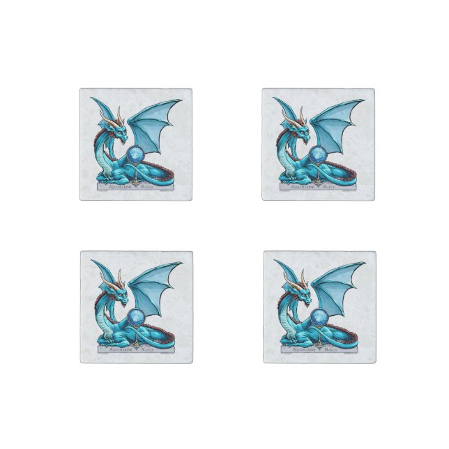 March Birthstone Dragon: Aquamarine Stone Magnet (Front)