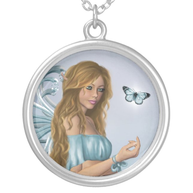 March Birthstone Fairy Silver Plated Necklace (Front)