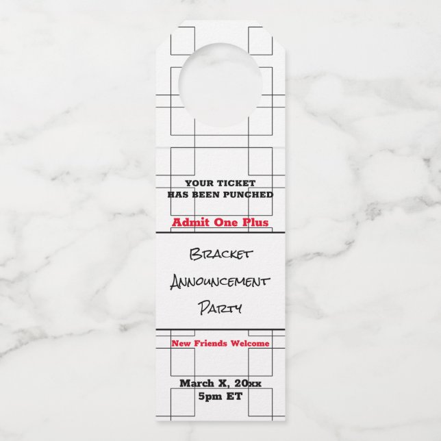 March Bracket Basketball Announcement Party Bottle Hanger Tag (Front)