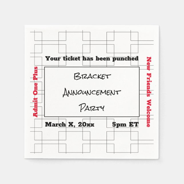 March Bracket Basketball Announcement Party Napkins (Front)