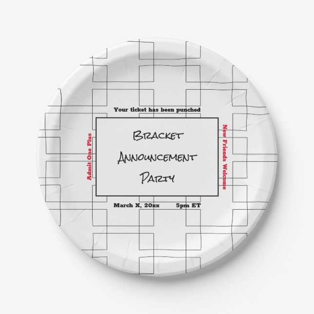 March Bracket Basketball Announcement Party Paper Plates (Front)
