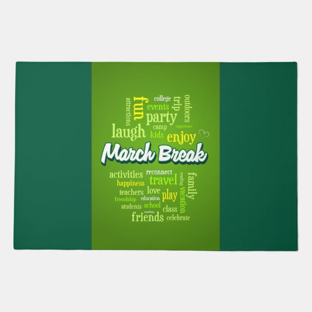 March Break Word Cloud Typography School Vacation Doormat (Front)