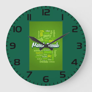 March Break Word Cloud Typography School Vacation Large Clock
