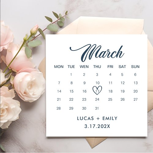 March Calendar Dark Blue Wedding Napkins