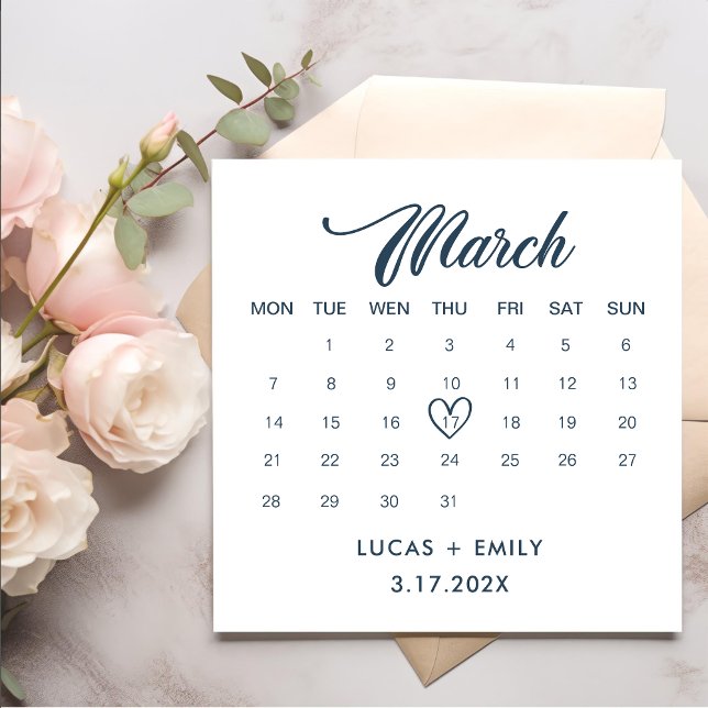 March Calendar Dark Blue Wedding Napkins (Creator Uploaded)