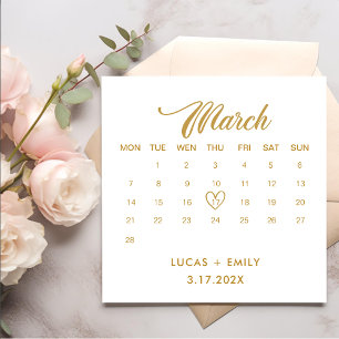 March Calendar Gold Wedding Napkins