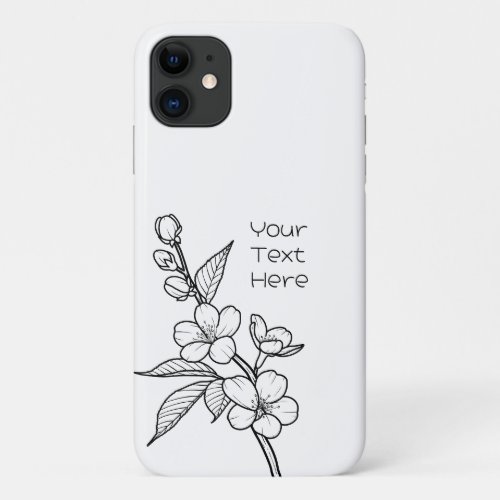 March Cherry Blossom Black Minimal Add Your Text iPhone 11 Case