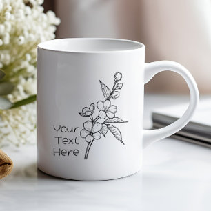 March Cherry Blossom Black Minimal Add Your Text Coffee Mug