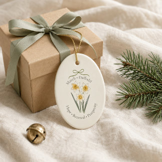 March Daffodil Baby’s First Christmas Gift Ceramic Ornament