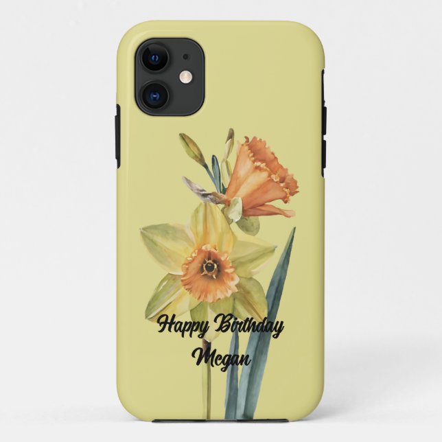 March Daffodil Birth Flower with Custom Name Case-Mate iPhone Case (Back)