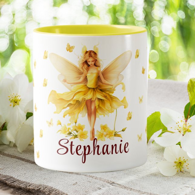 March Daffodil Birth Month Floral  Flower Fairy Two-Tone Coffee Mug (Creator Uploaded)